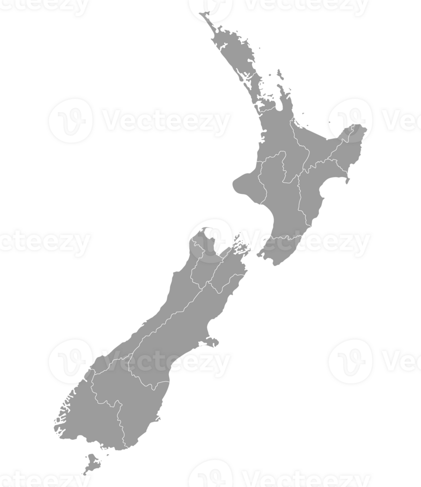 nieuw Zeeland kaart. kaart van nieuw Zeeland in administratief provincies in grijs kleur png