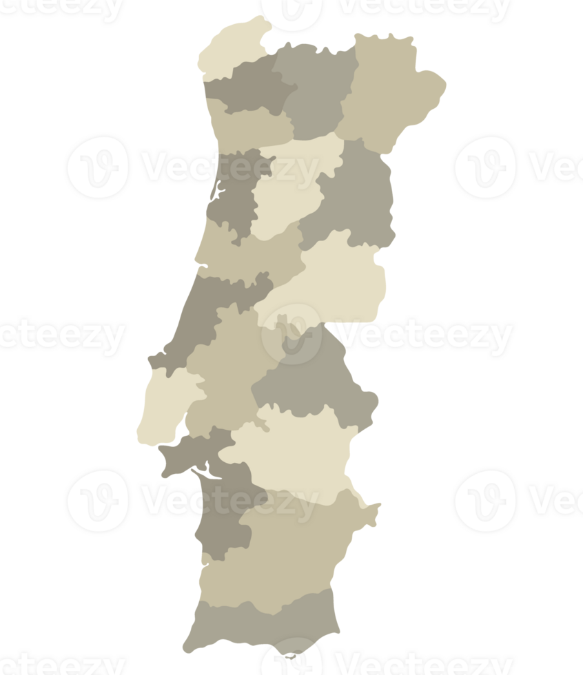 Portugal map. Map of Portugal in administrative provinces in multicolor png