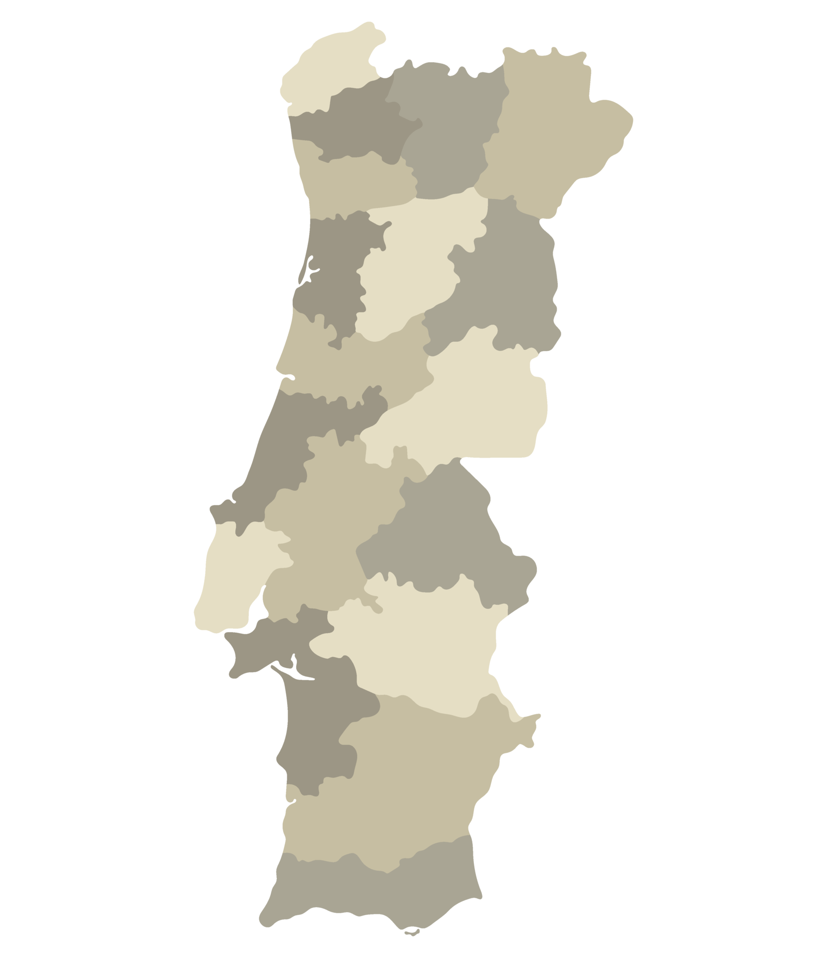 Portugal map. Map of Portugal in administrative provinces in multicolor