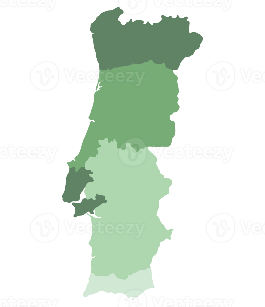 Portugal map. Map of Portugal in five mains regions png