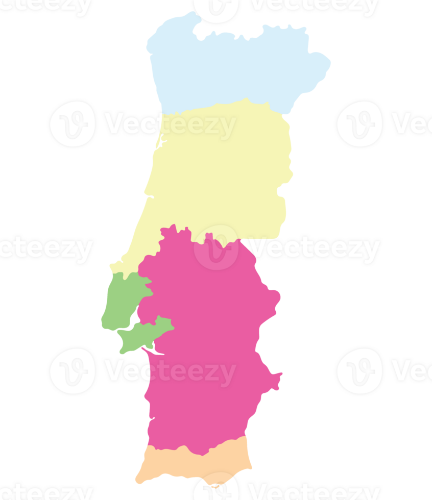 Portugal map. Map of Portugal in five mains regions png