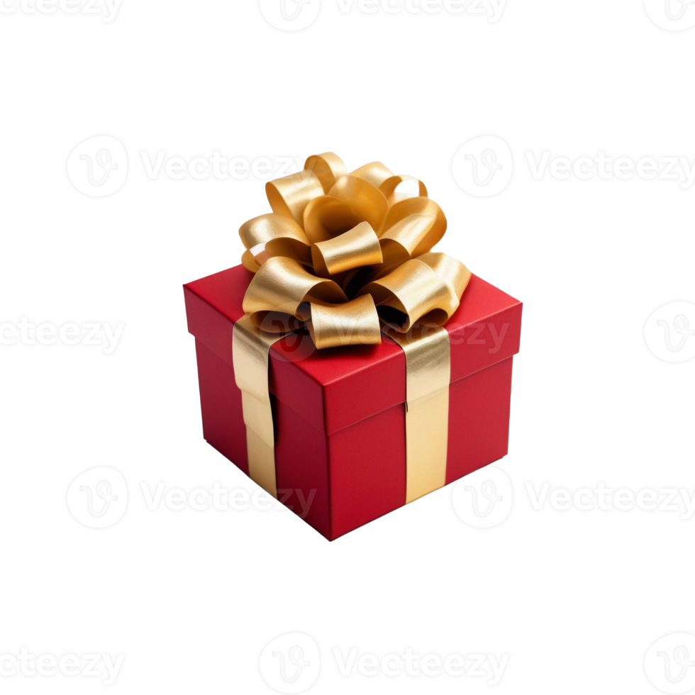 AI generated a red box with a gold bow on it, gifts, red color theme, on a transparent background. ai generative png