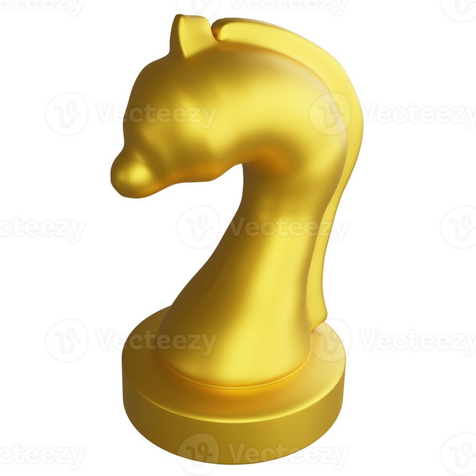 Metallic gold knight chess piece clipart cartoon design icon isolated on transparent background, 3D render chess concept png