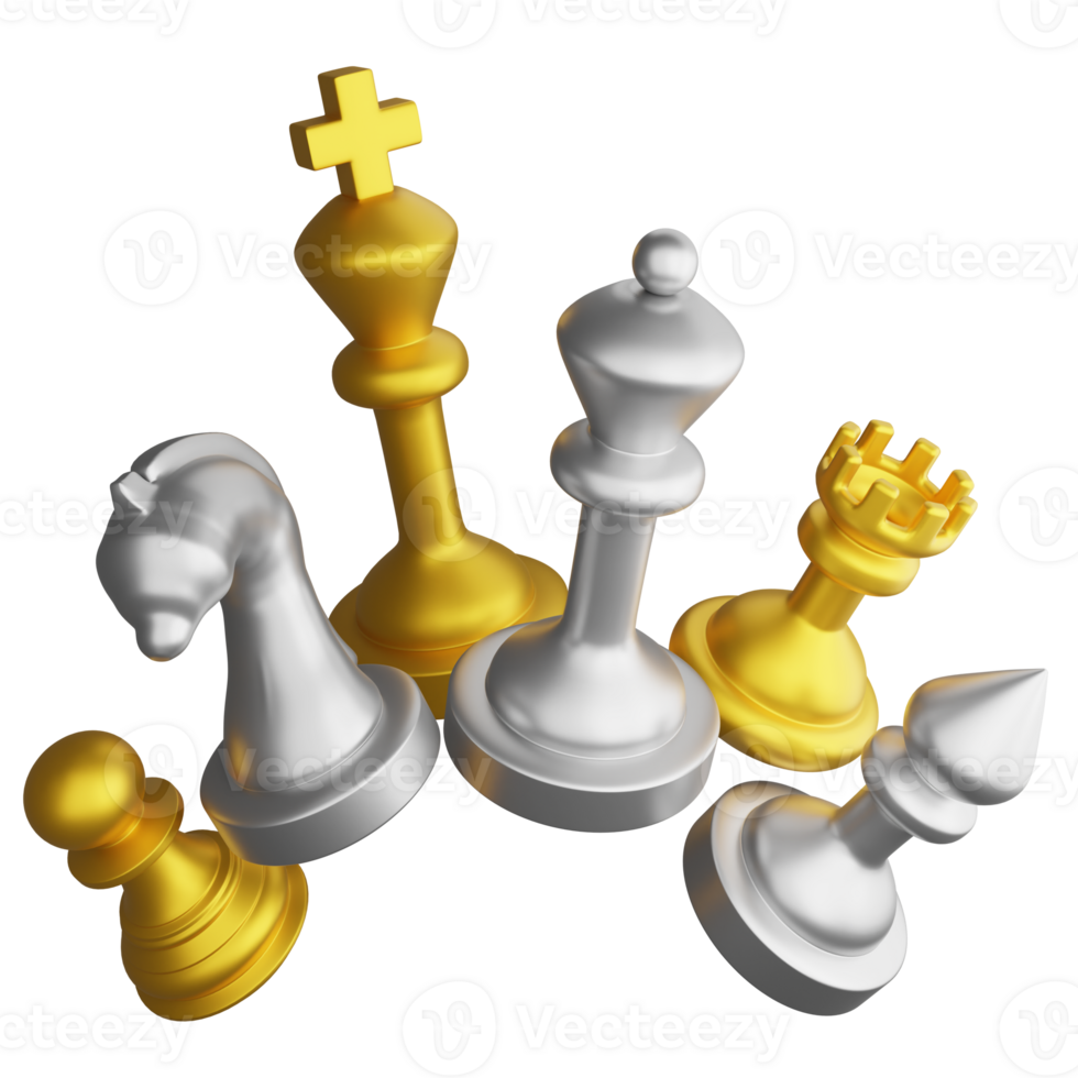 Chess piece metallic clipart cartoon design icon isolated on transparent background, 3D render chess concept png
