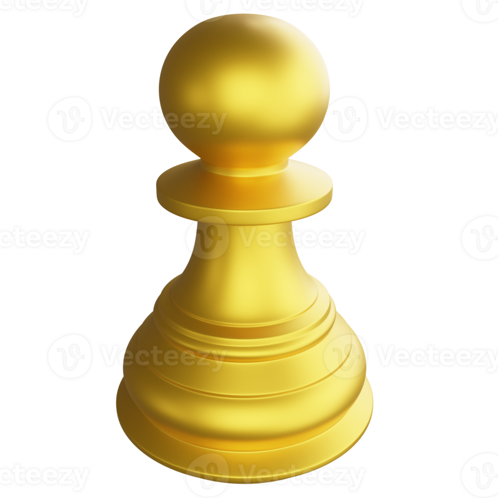 Metallic gold pawn chess piece clipart cartoon design icon isolated on transparent background, 3D render chess concept png
