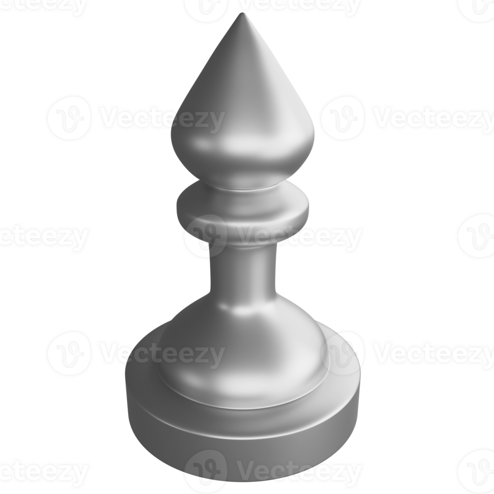 Metallic silver bishop chess piece clipart cartoon design icon isolated on transparent background, 3D render chess concept png