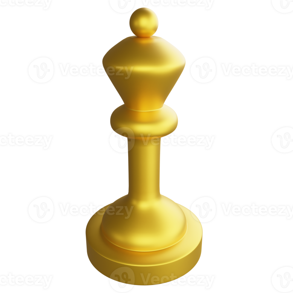 Metallic gold queen chess piece clipart cartoon design icon isolated on transparent background, 3D render chess concept png