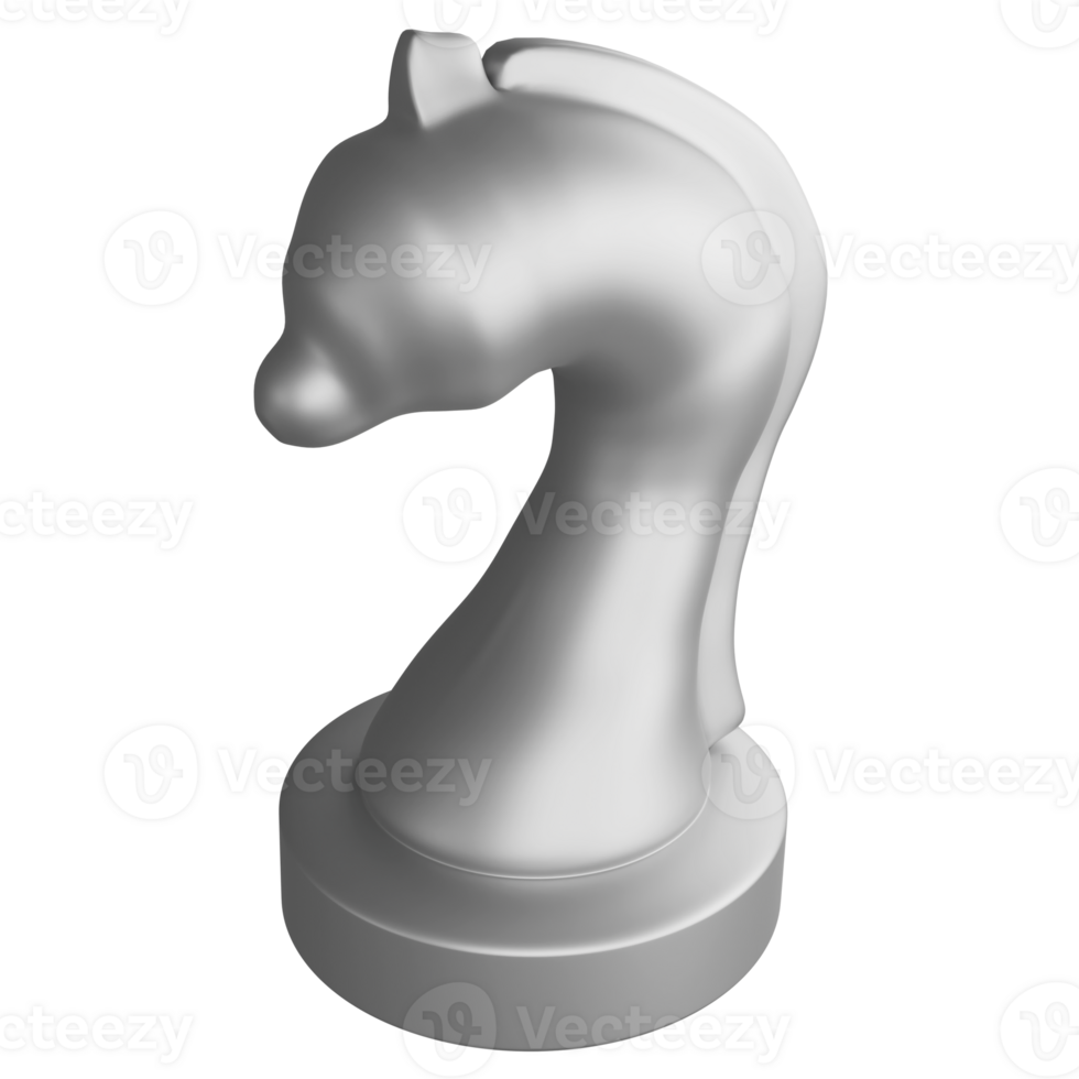 Metallic silver knight chess piece clipart cartoon design icon isolated on transparent background, 3D render chess concept png