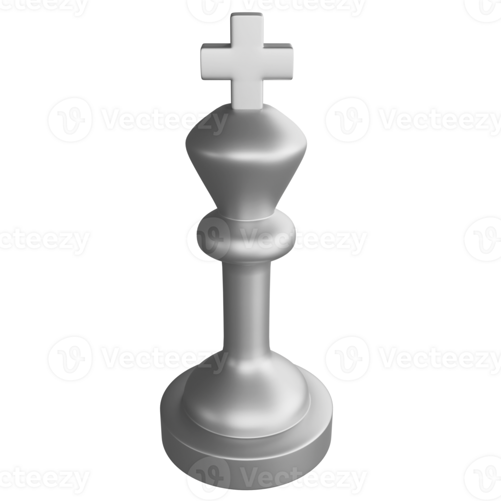 Metallic silver king chess piece clipart cartoon design icon isolated on transparent background, 3D render chess concept png