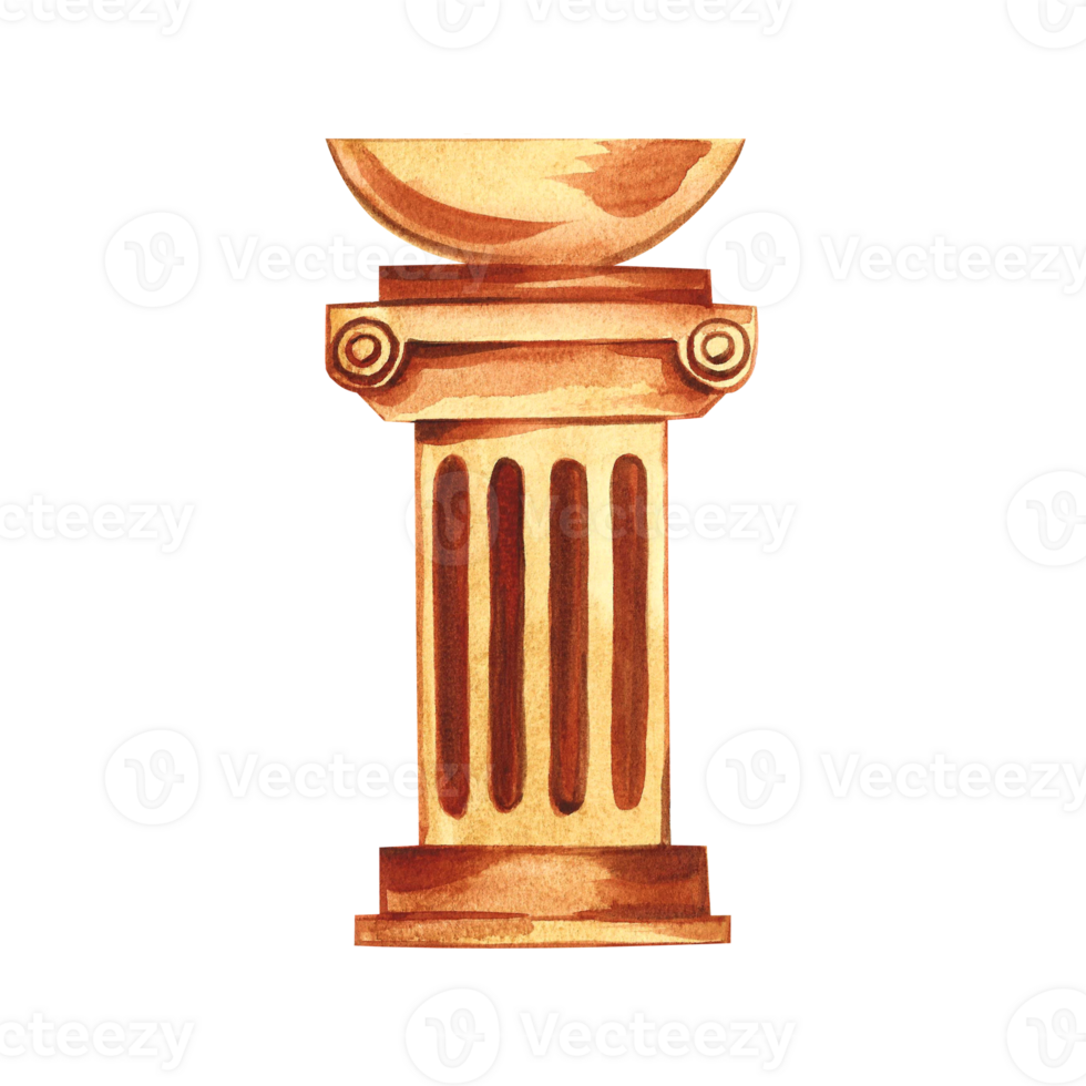 Ancient Greek column with a bowl. Element of Ancient Greece. Hand painted watercolor illustration. Isolate. For the design of banners, packaging and labels. For postcards, prints and textiles png