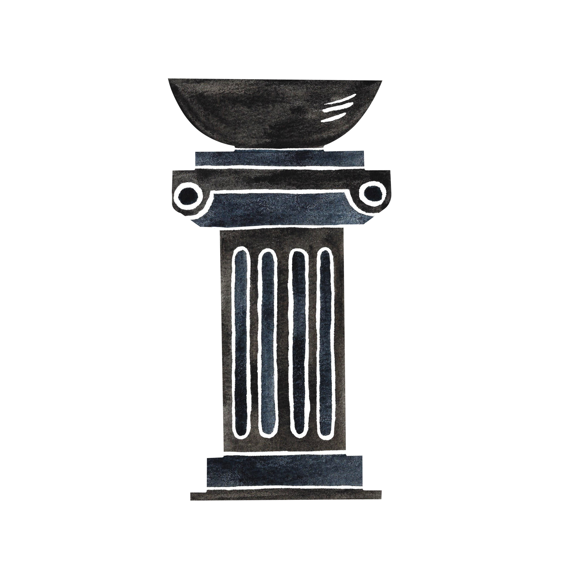 Ancient Greek column with a bowl. Element of Ancient Greece. Hand