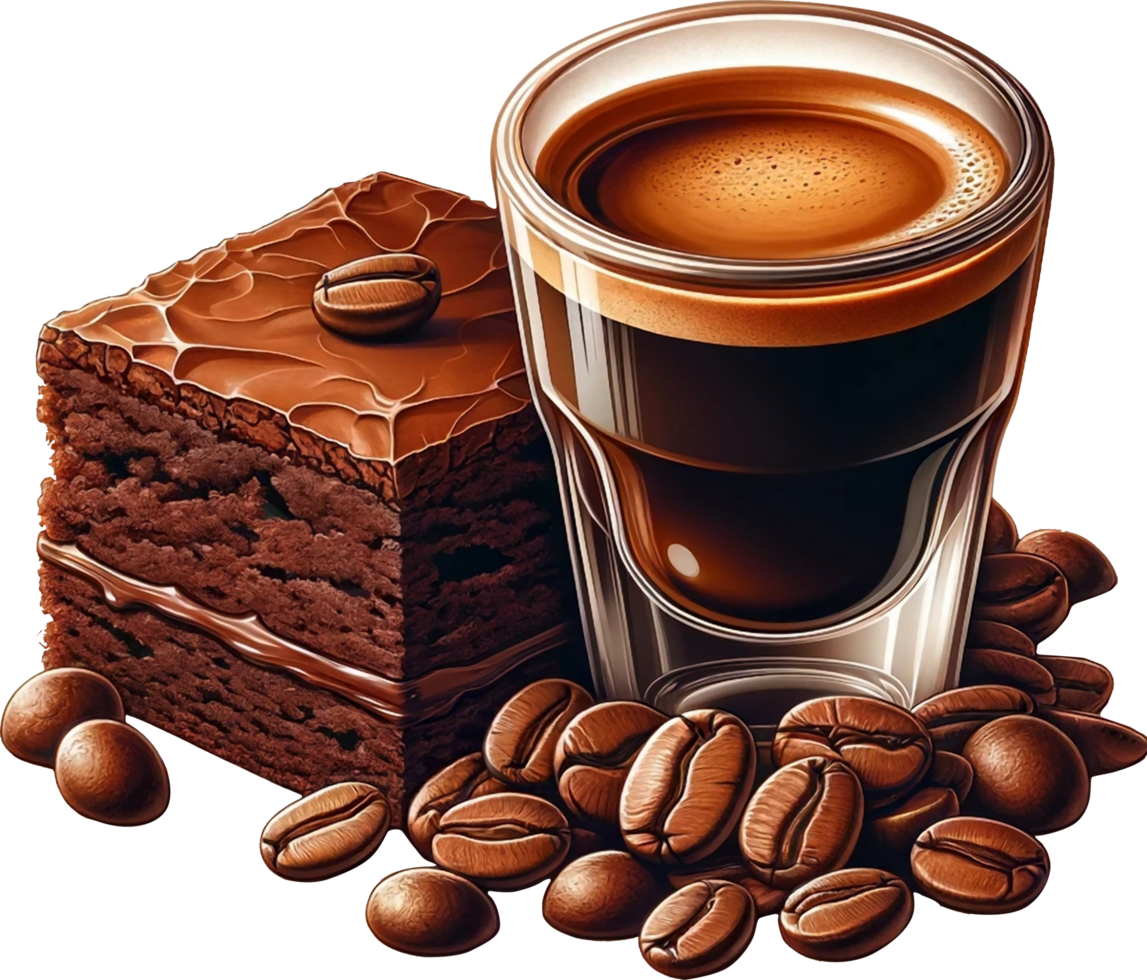 AI generated Delicious Brownies with caramel glaze and Sweet Chocolate cake Watercolor illustration Sublimation transparent background. Generative AI free PNG