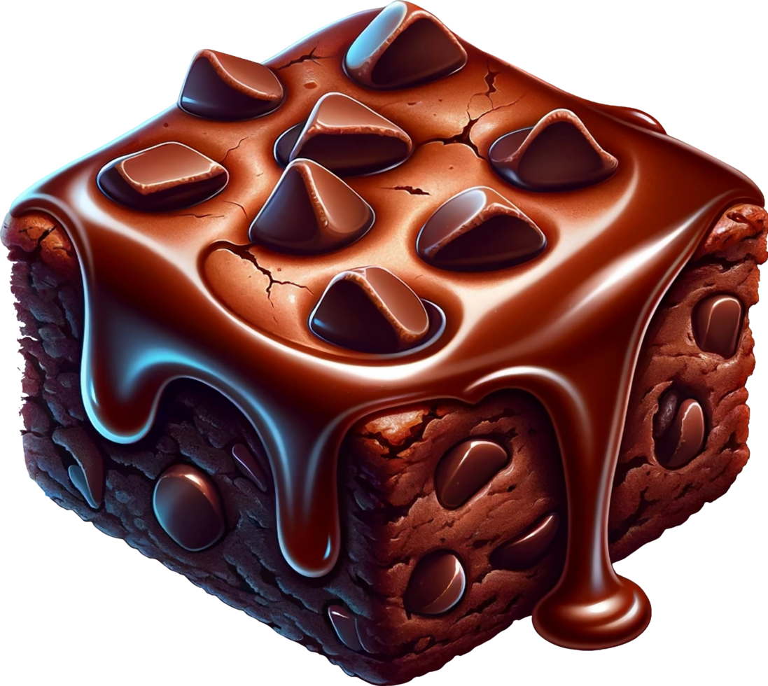 AI generated Delicious Brownies with caramel glaze and Sweet Chocolate cake Watercolor illustration Sublimation transparent background. Generative AI free PNG