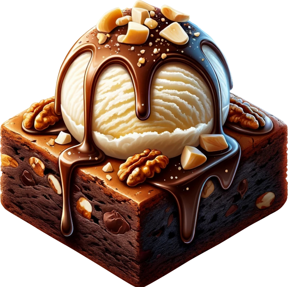 AI generated Delicious Brownies with caramel glaze and Sweet Chocolate cake Watercolor illustration Sublimation transparent background. Generative AI free PNG