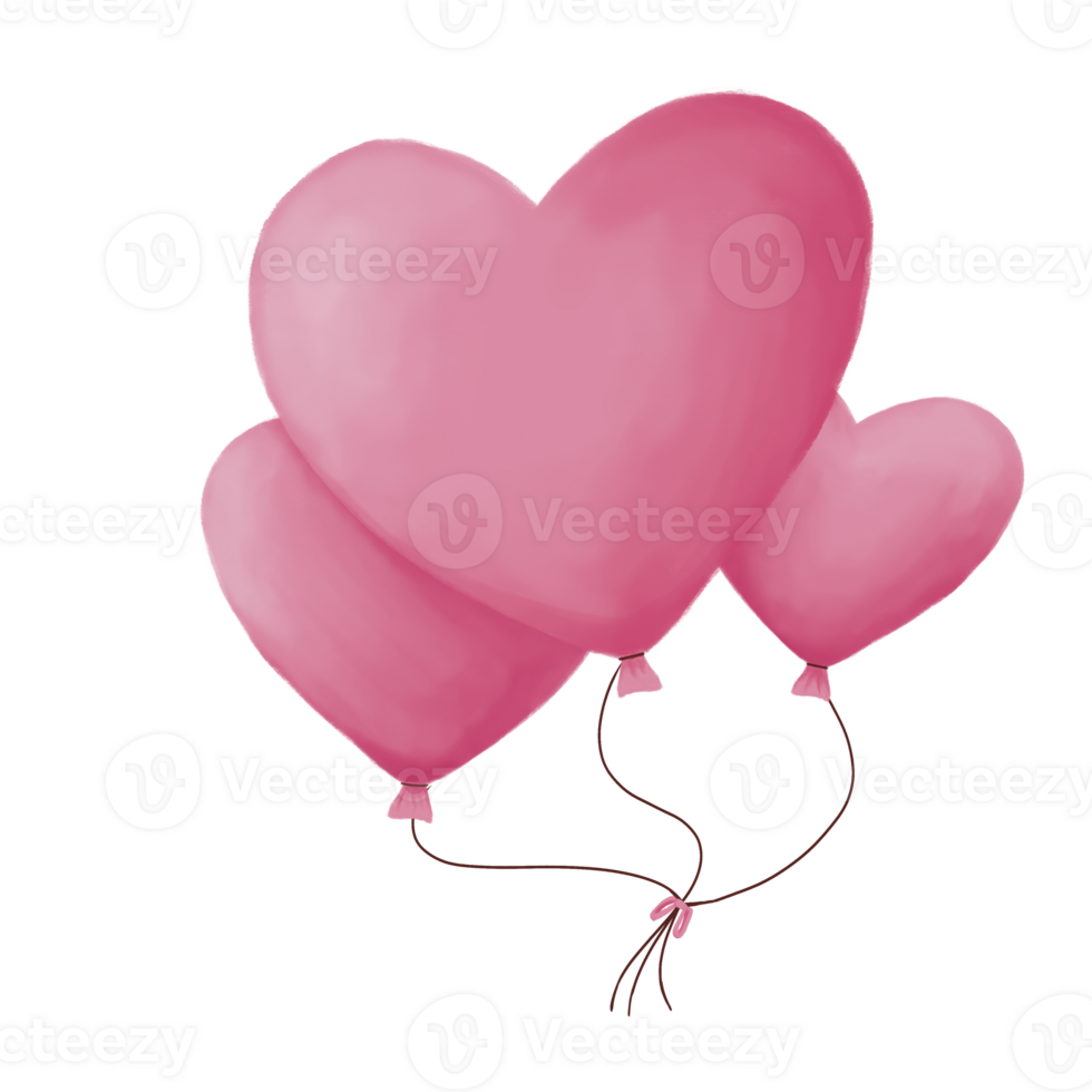 Three Floating Heart Balloons. Romantic Illustration. Perfect for valentine or wedding. png