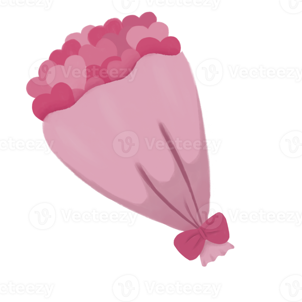 A bouquet of love made up of pink hearts. Romantic illustration. Perfect for valentine's day and wedding event. png
