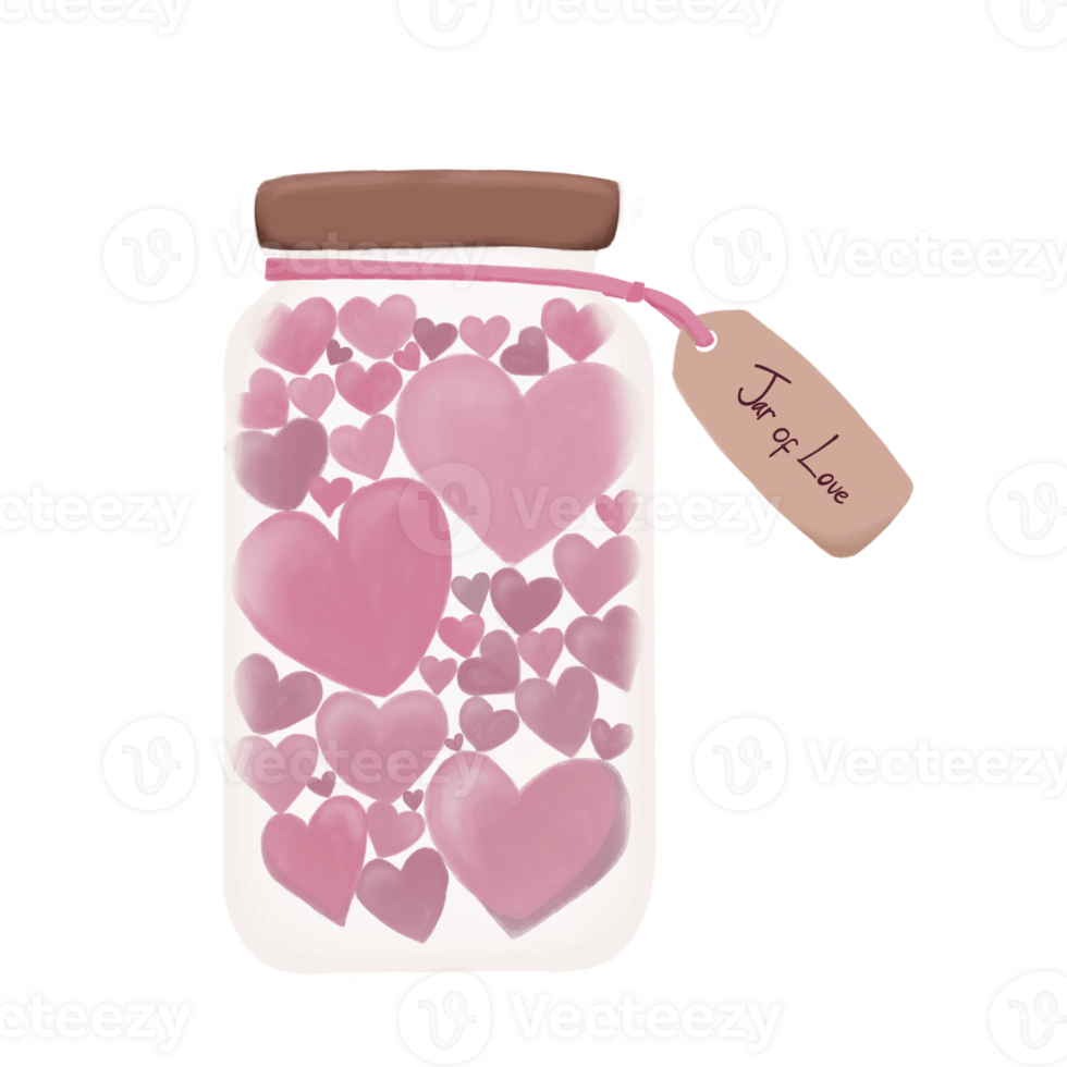 A jar full of pink hearts illustration. Romantic illustration. Perfect for valentine's day and wedding event png