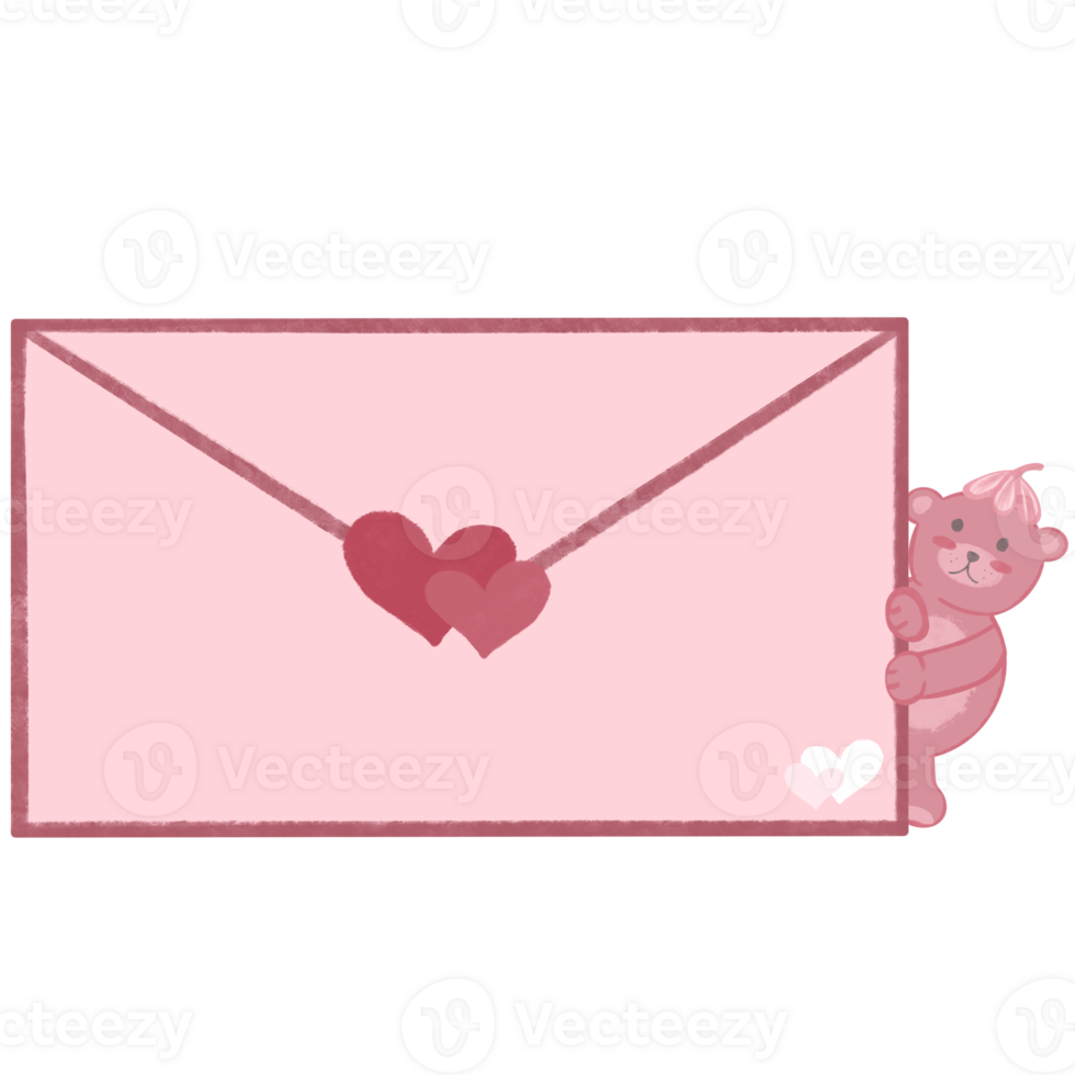pink envelope with a heart and a pink bear png
