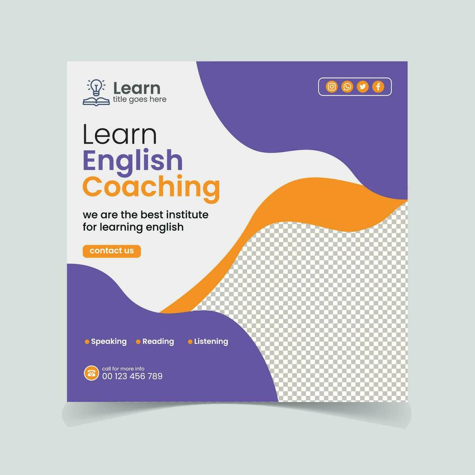 English learning online social media banner design vector