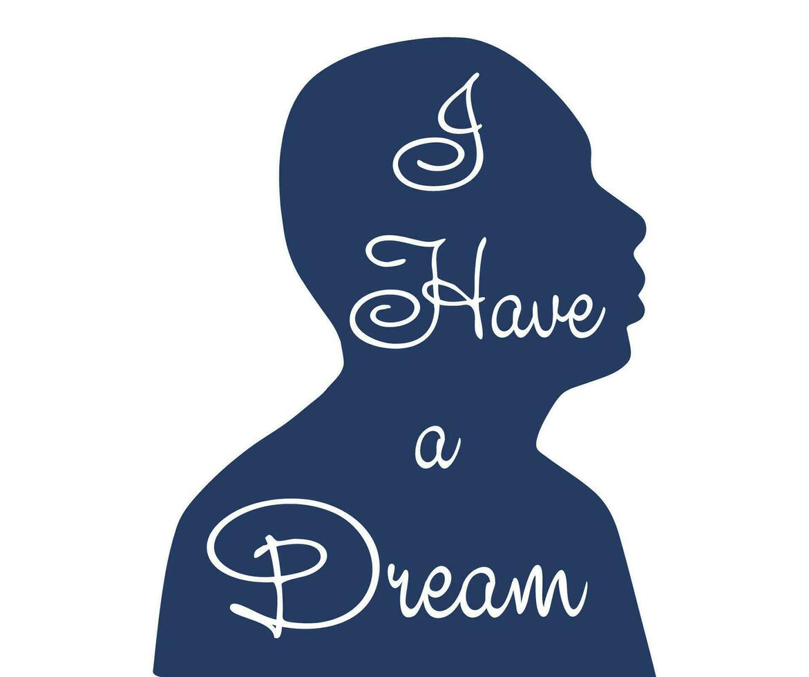 Martin Luther King Jr. Day greeting card design. MLK Day lettering inspirational quote, US flag background vector