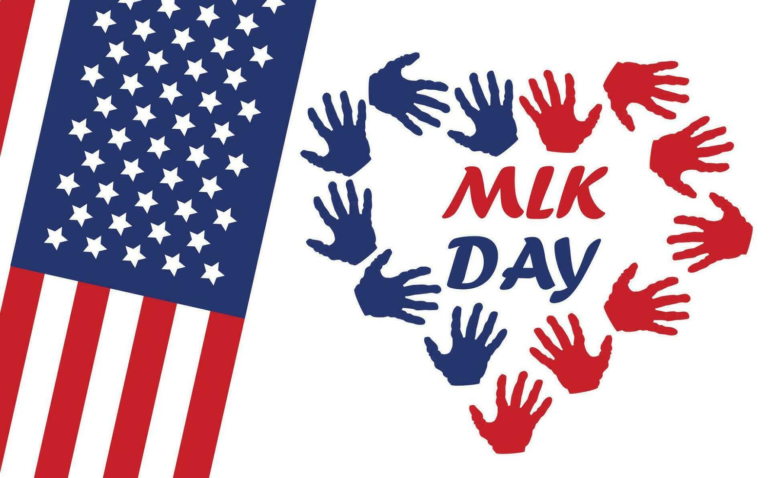 Martin Luther King Jr. Day greeting card design. MLK Day lettering inspirational quote, US flag background vector
