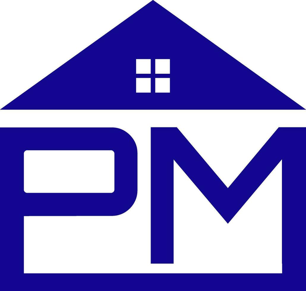 PM initial letter house property logo design vector