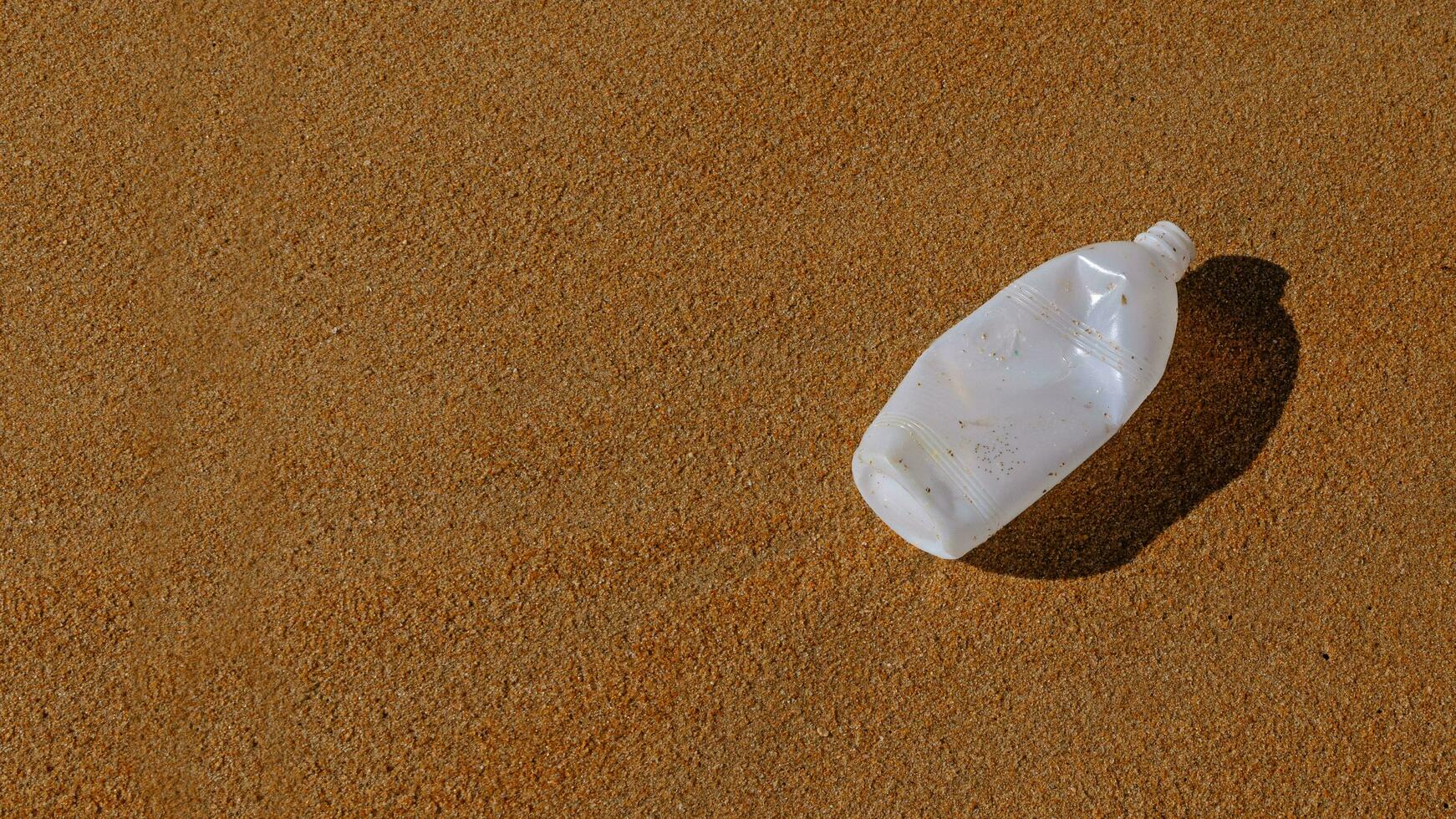 Plastic water bottles are left on the beach as waste polluting nature, Plastic is hard to degrade, destroy the ecosystem, World environment day concept. photo