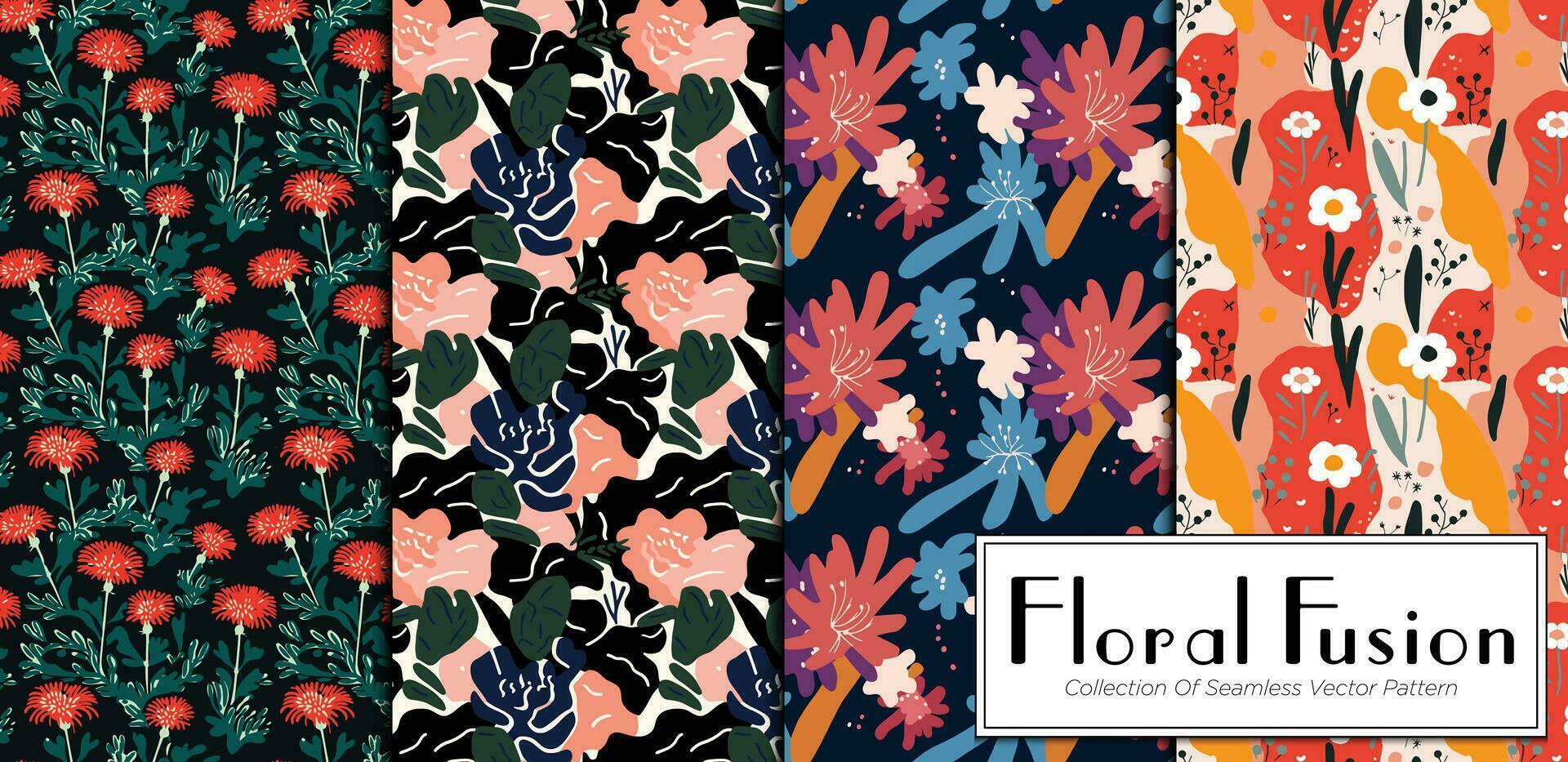 Set of floral seamless patterns. Collection of hand drawn flowers and leaves. vector