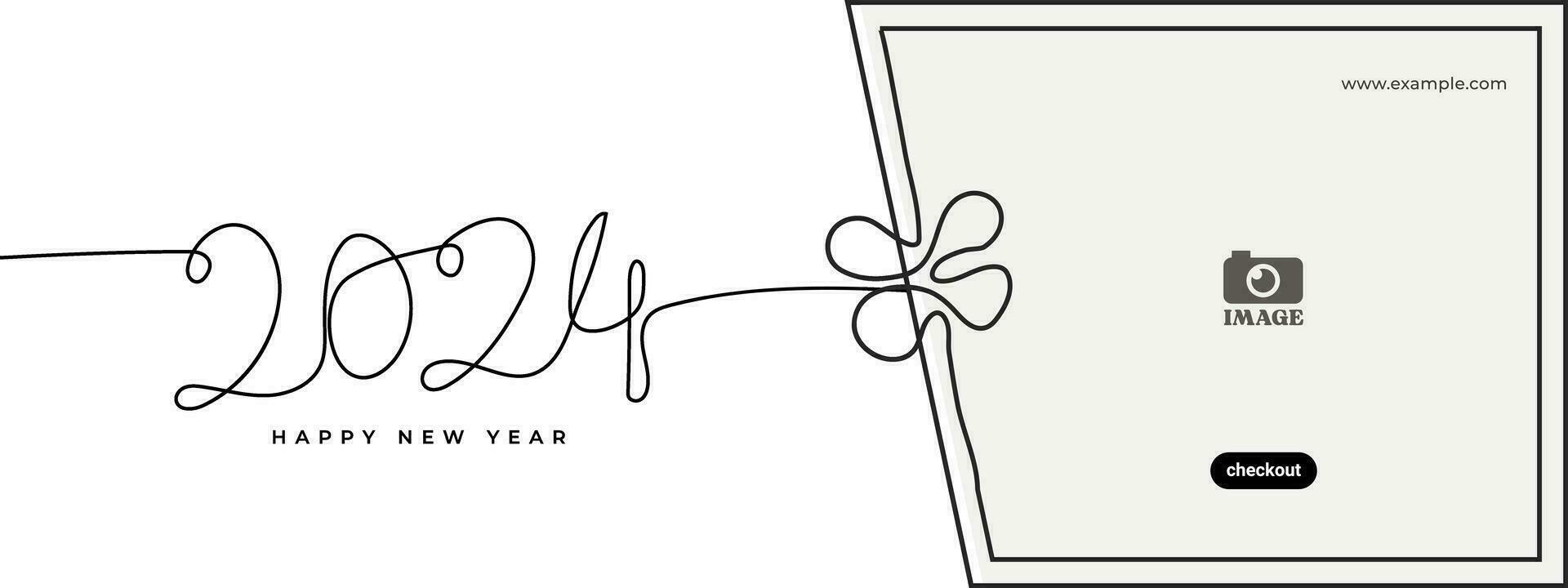 Happy New Year 2024 continuous line. Design template for greeting, advertisement, background, banner, poster vector