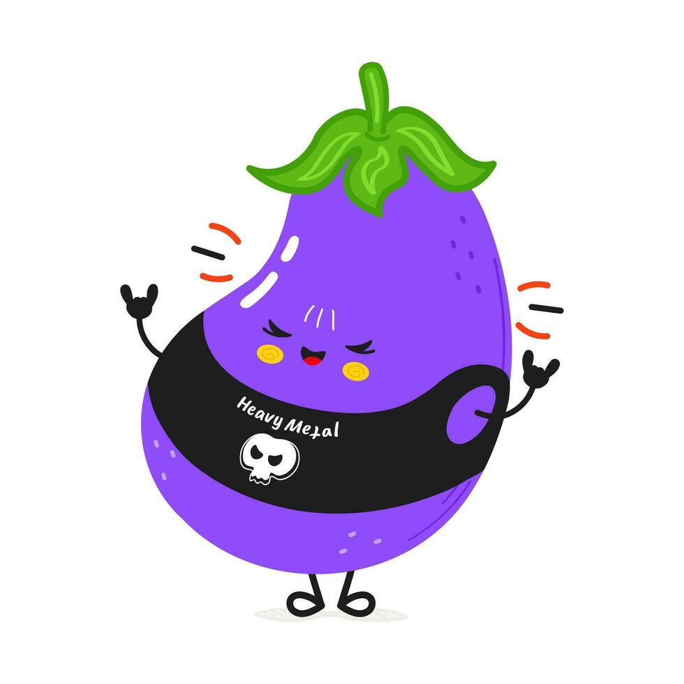 Eggplant heavy metal character. Vector hand drawn cartoon kawaii character illustration icon. Isolated on white background. Eggplant character concept