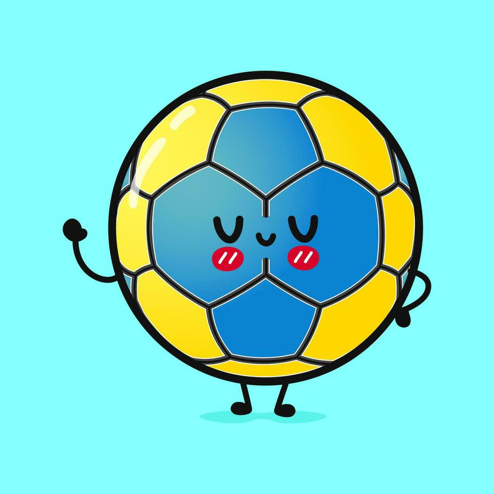 Cute funny Handball waving hand. Vector hand drawn cartoon kawaii character illustration icon. Isolated on blue background. Handball character concept