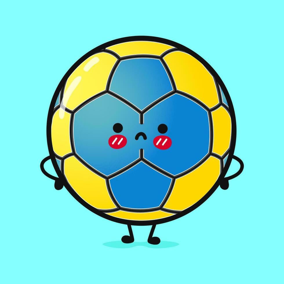 Angry Handball character. Vector hand drawn cartoon kawaii character illustration icon. Isolated on blue background. Sad Handball ball character concept