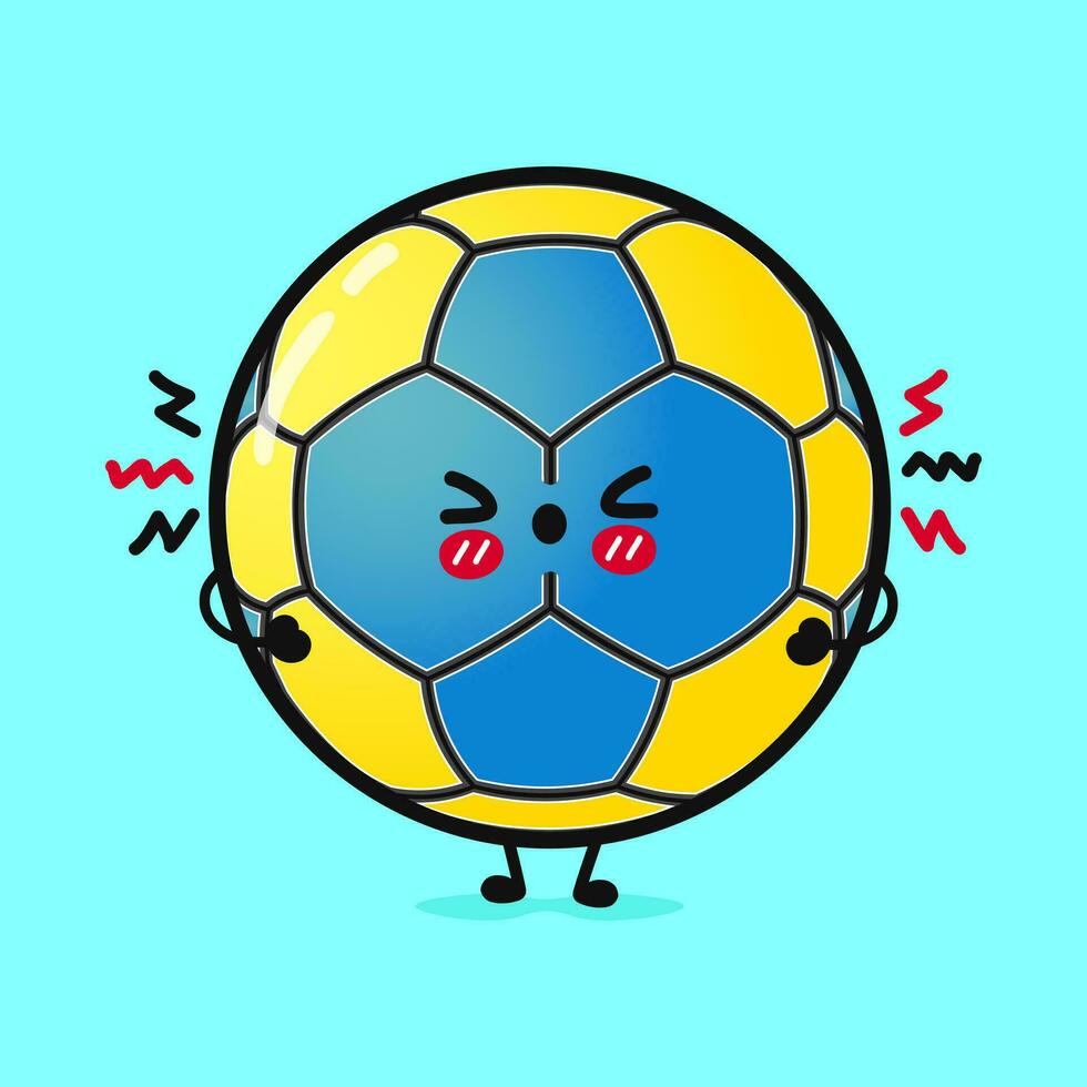 Angry Handball character. Vector hand drawn cartoon kawaii character illustration icon. Isolated on blue background. Sad Handball character concept