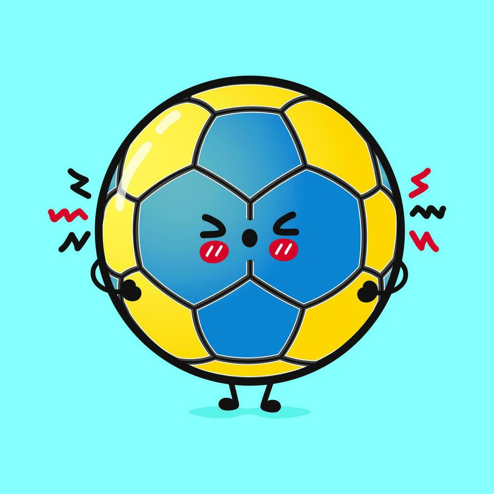 enojado balonmano personaje. vector mano dibujado dibujos animados kawaii personaje ilustración icono. aislado en azul antecedentes. triste balonmano personaje concepto