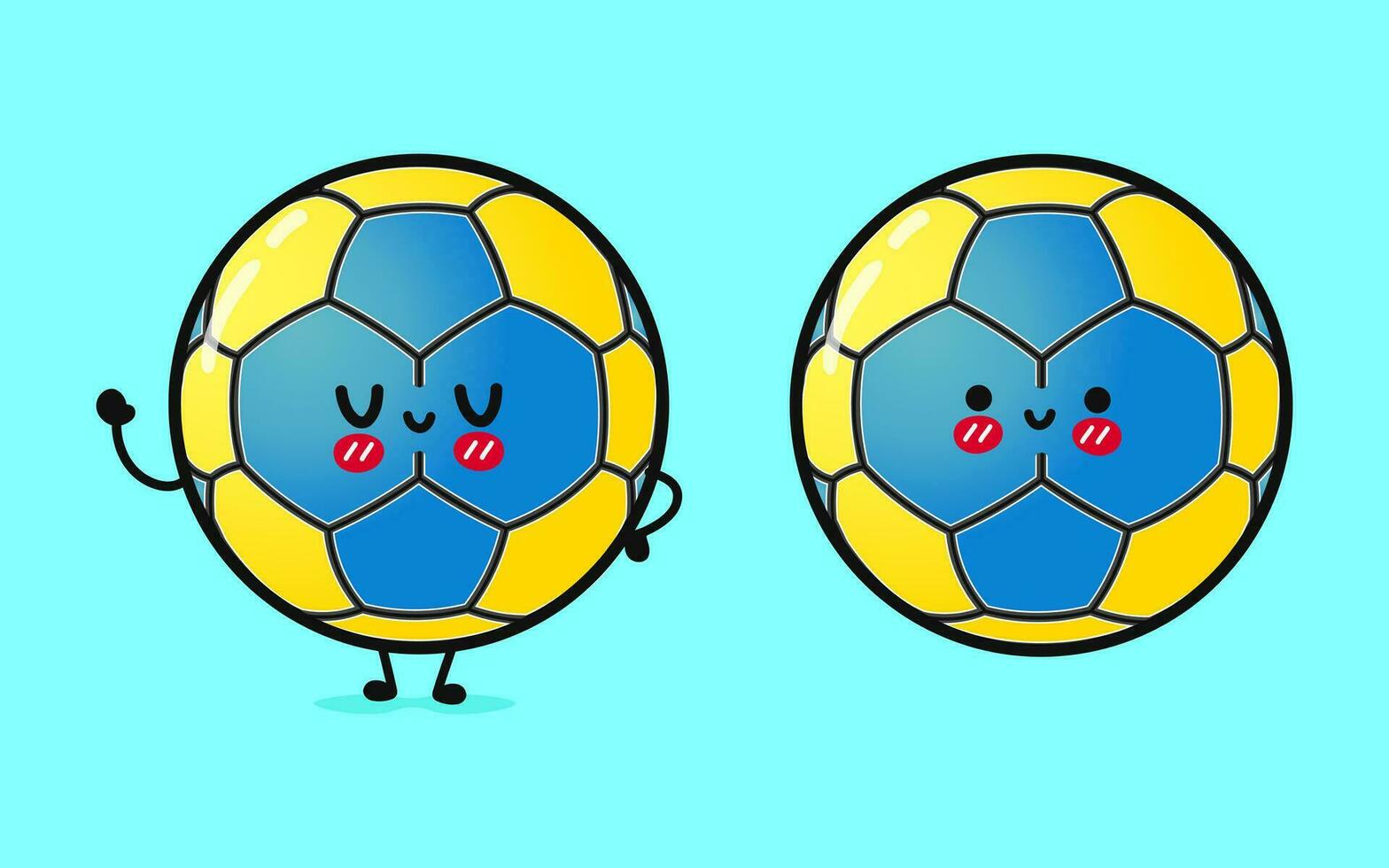 Cute funny Handball. Vector hand drawn cartoon kawaii character illustration icon. Isolated on blue background. Handball ball character concept