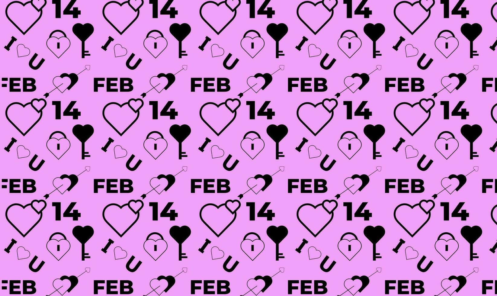 seamless pattern for Valentine's Day. Hearts, cupid's arrows, keys and locks of love, i love you and text 14 february vector