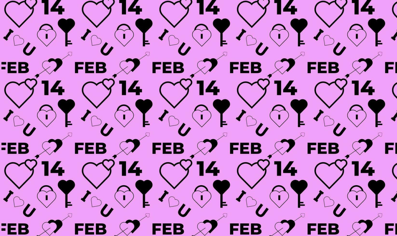 seamless pattern for Valentine's Day. Hearts, cupid's arrows, keys and locks of love, i love you and text 14 february vector