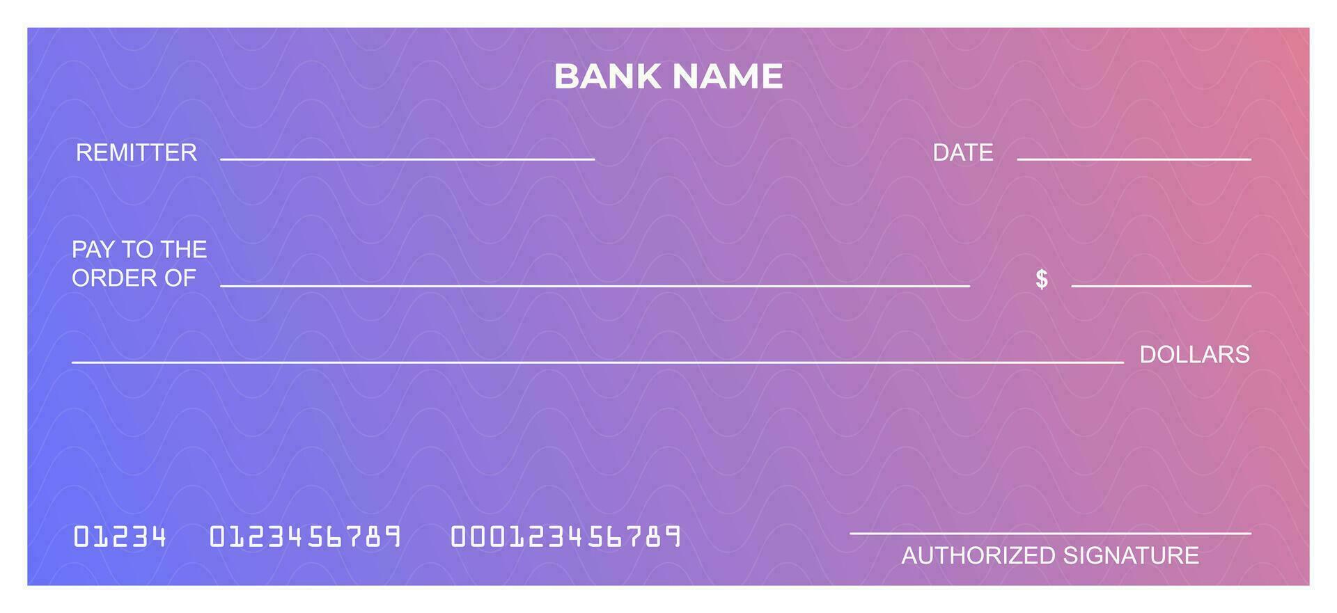 Vector of Blank Bank or Personal Check. Payment, Money, Cash, Currency, Cheque, Banknote