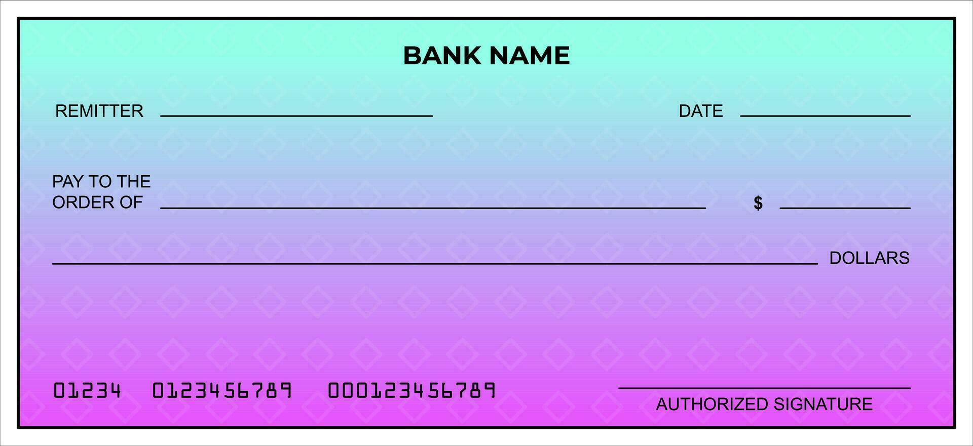 Vector of Blank Bank or Personal Check. Payment, Money, Cash, Currency, Cheque, Banknote