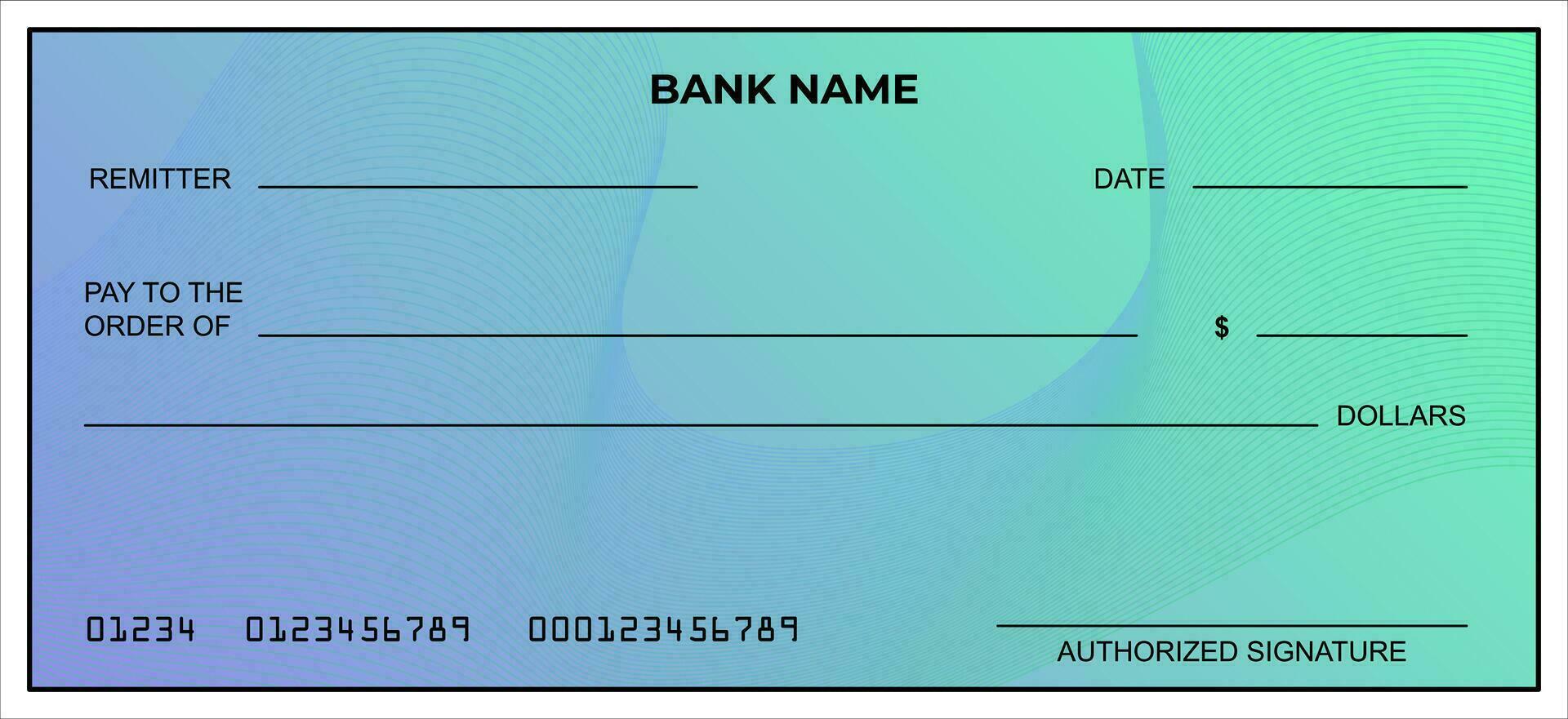 Vector of Blank Bank or Personal Check. Payment, Money, Cash, Currency, Cheque, Banknote