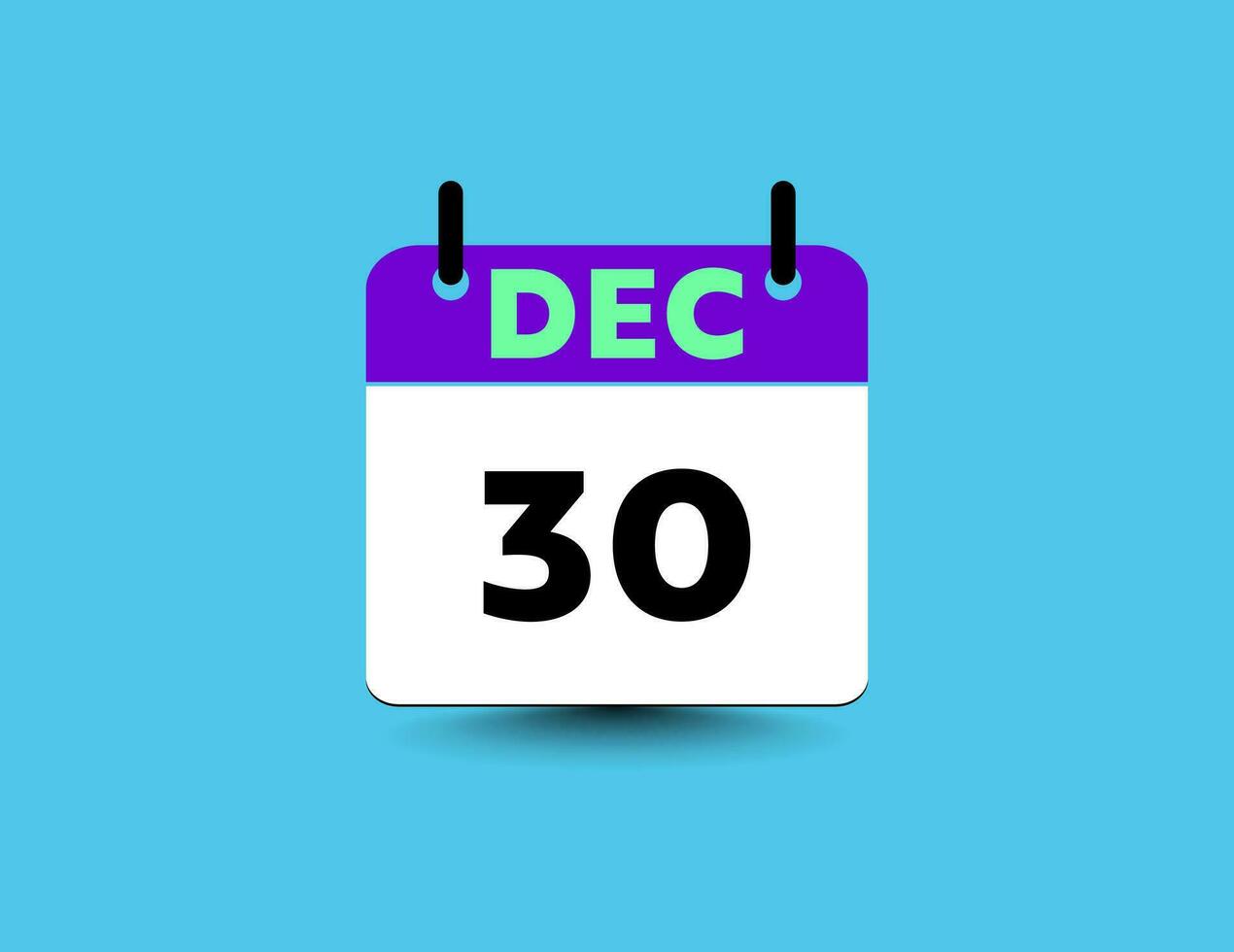 Date and month DEC 30 flat icon calendar. vector