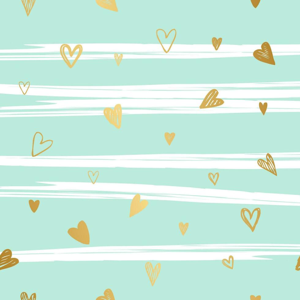 Hand drawn hearts background, golden, decorative template vector