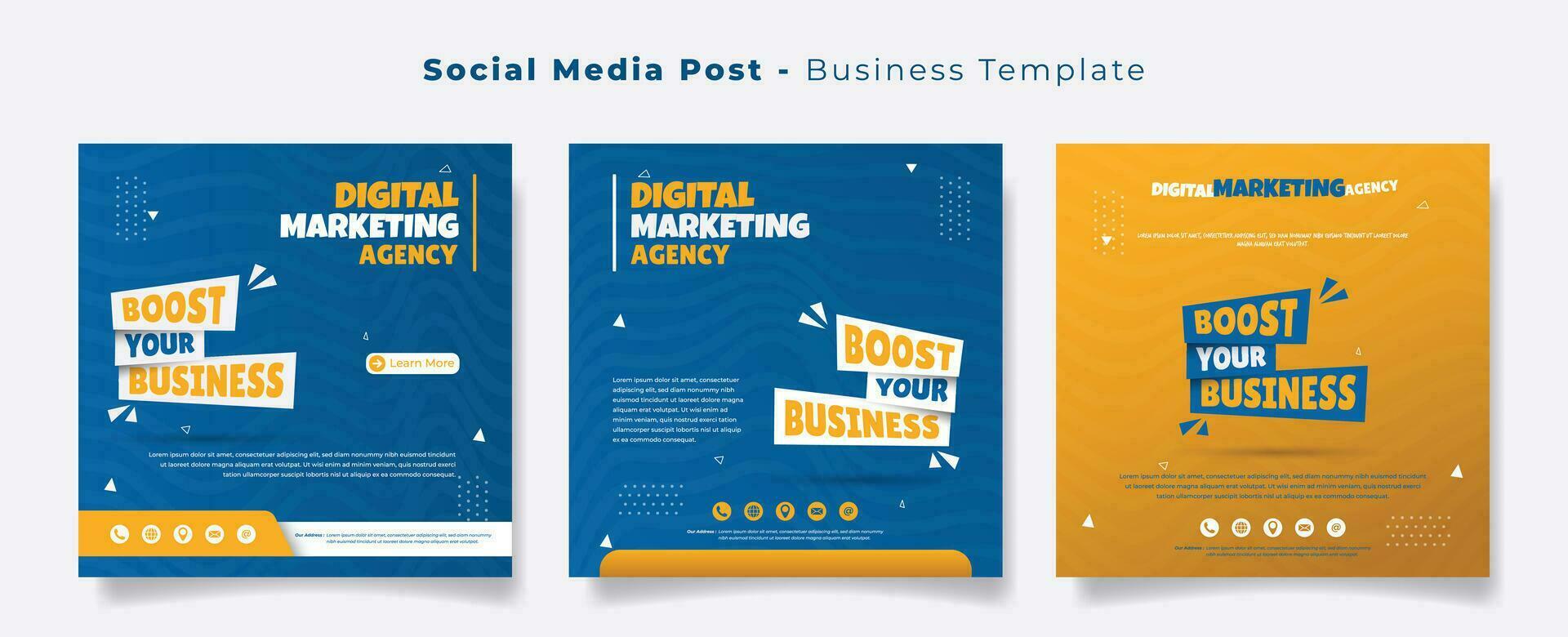 Social media post template with abstract waving background in blue and yellow for advertising design vector