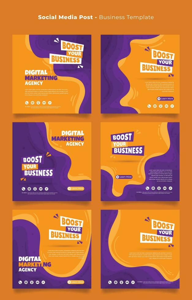 Social media post template in orange purple with abstract background for feed design vector