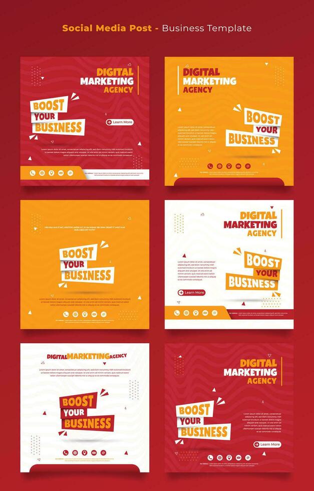 Social media post template in red white and orange with abstract background for advertising design vector