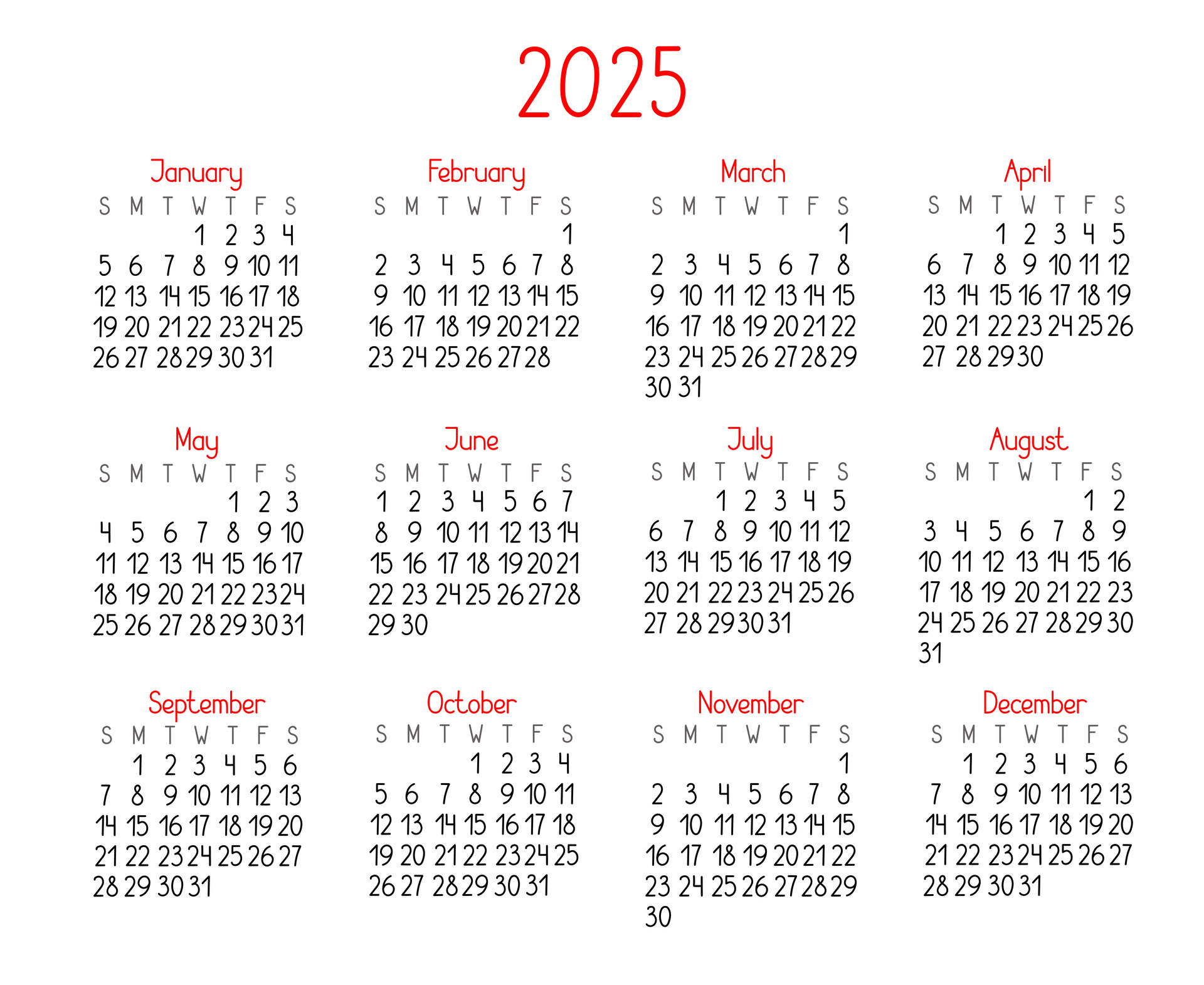 Calendario modelo para el a o 2025 en sencillo minimalista estilo