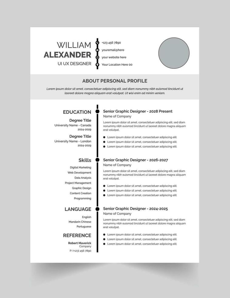 Professional cv. Resume with vitae and curriculum template vector