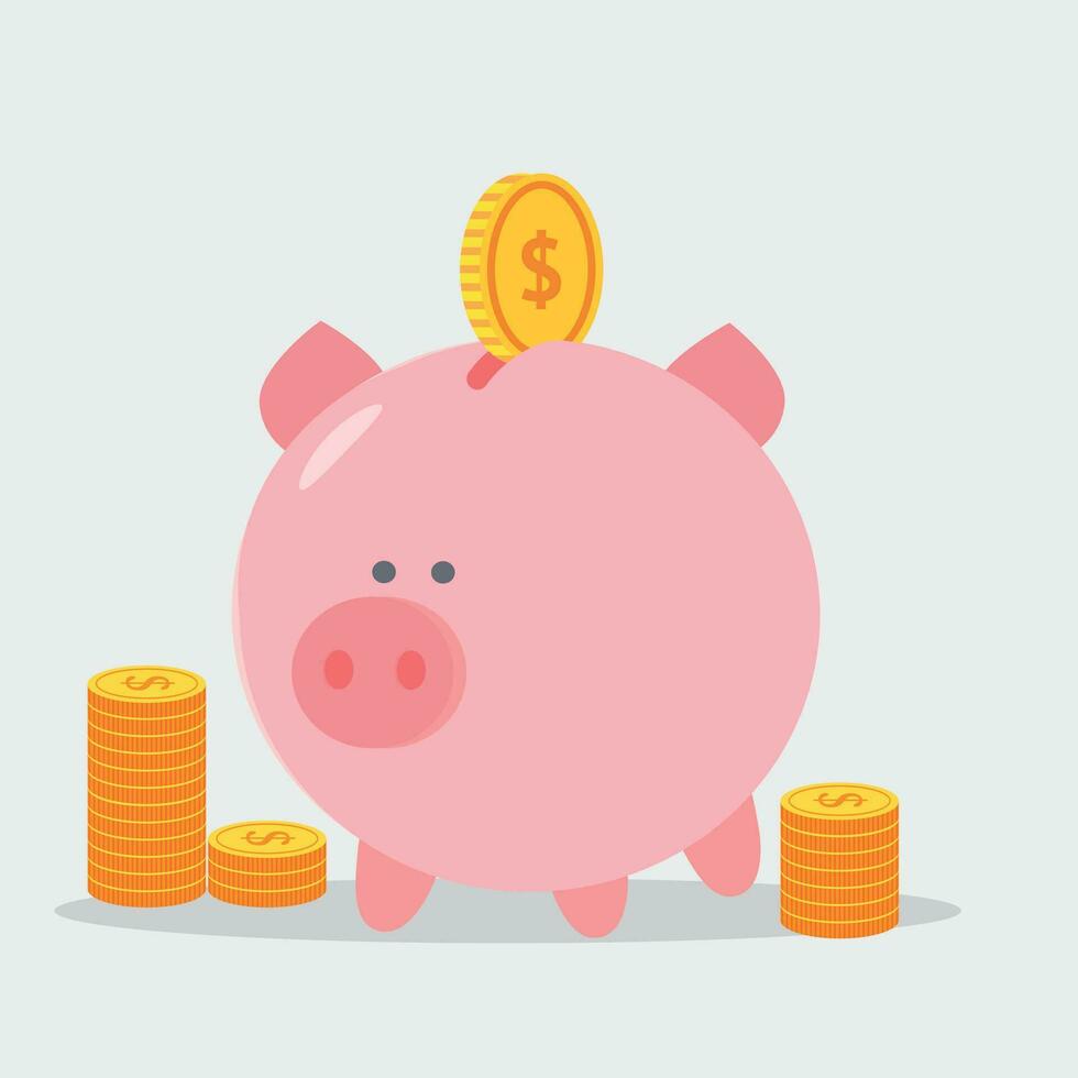 Pink piggy bank. Piggy bank with coin. Money saving, banking, finance, economy, investment concept. vector