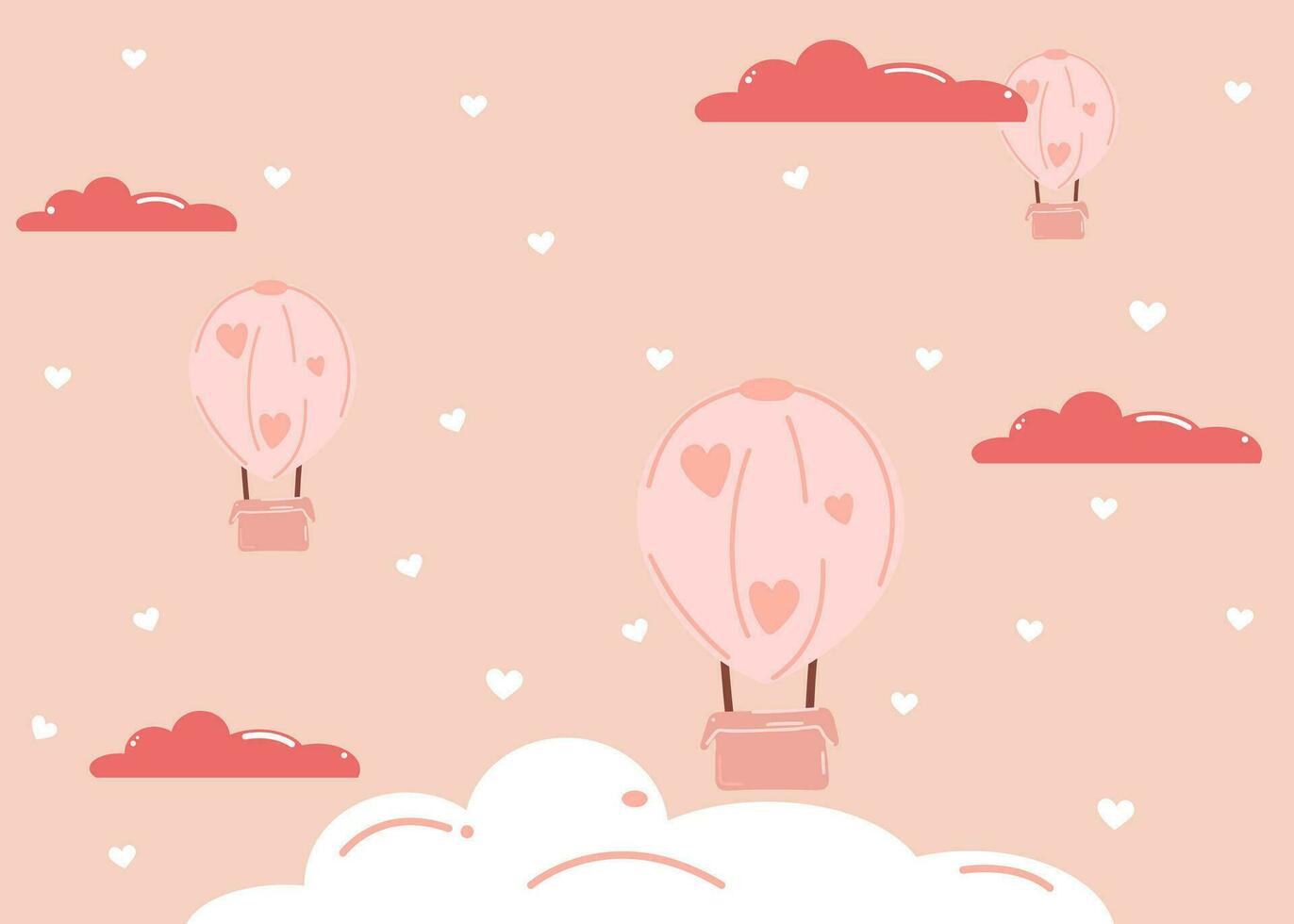 Abstract pink cute background with clouds, hearts and balloons for couples, for Valentine's day or for wedding decoration. vector