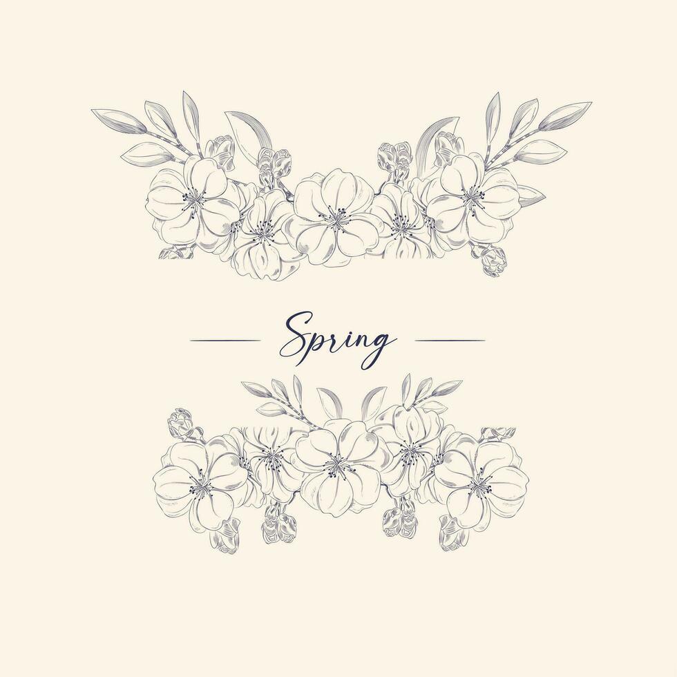 Rectangular background for text with inscription decorated with flowers, sketch vector graphics monochrome illustration on white background